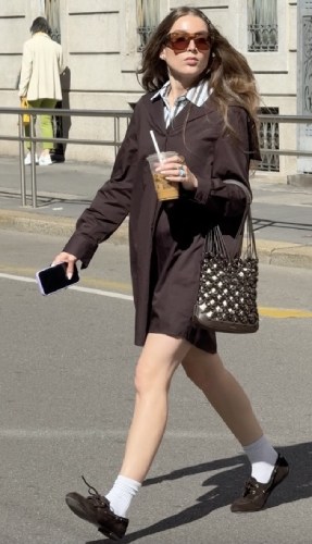 matching brown blazer and boat shoes