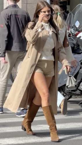 tan micro-short and jacket