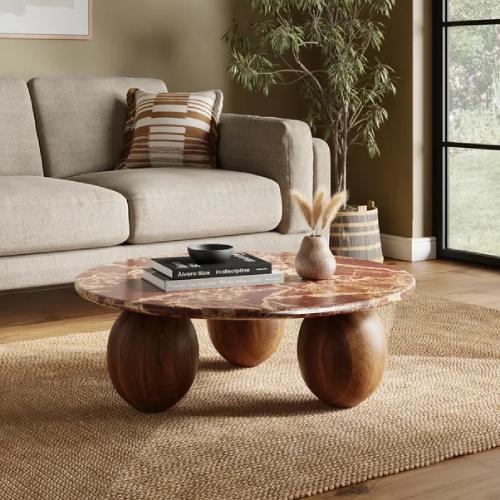 Buffie Coffee Table, Marble and Mango Wood