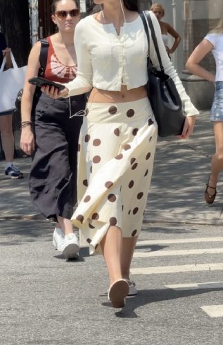Brown and White Polka Dot Skirt and Cardigan Set
