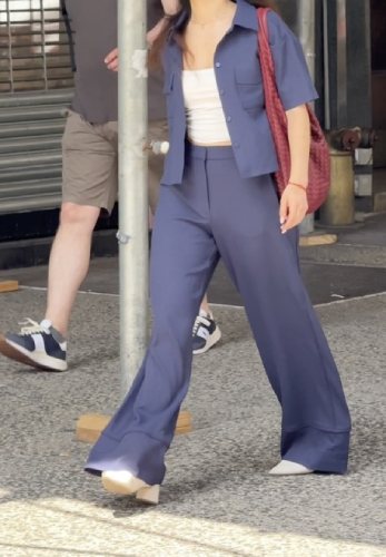 button-down cropped tee and matching trousers