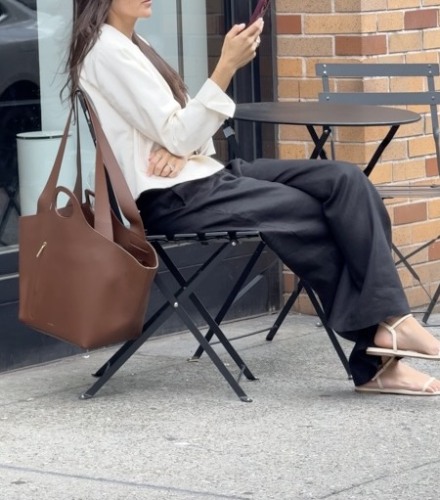 white sweater with black trousers