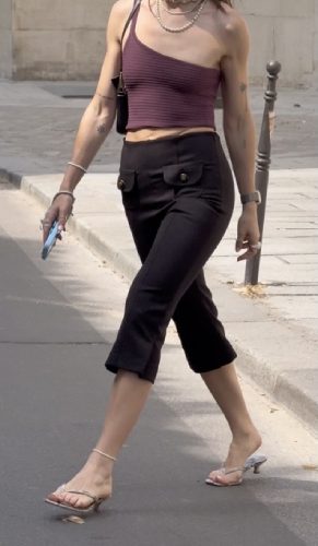 black Capri Button Trousers