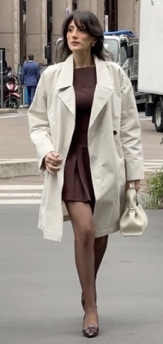 brown pleated mini-dress